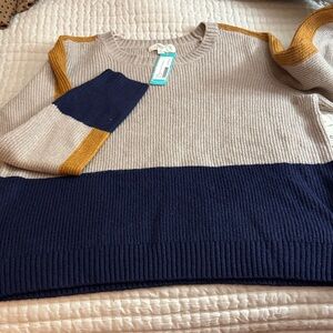 Colorblock Sweater - Navy, Tan, and Gold